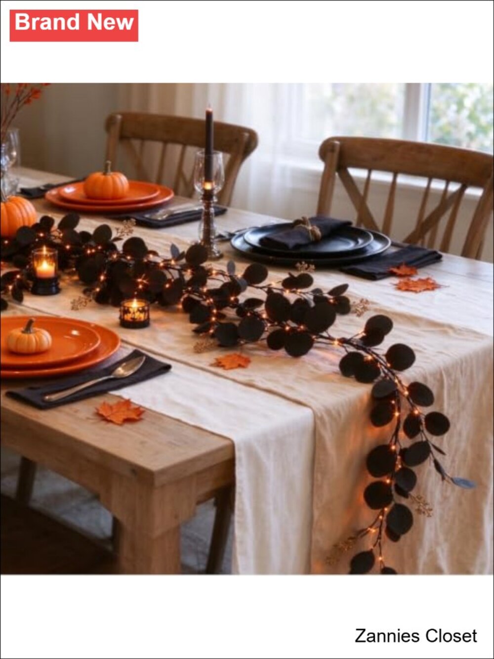 👻 Hairui Lighted Eucalyptus Garland with Timer 96 LED Orange and Warm White